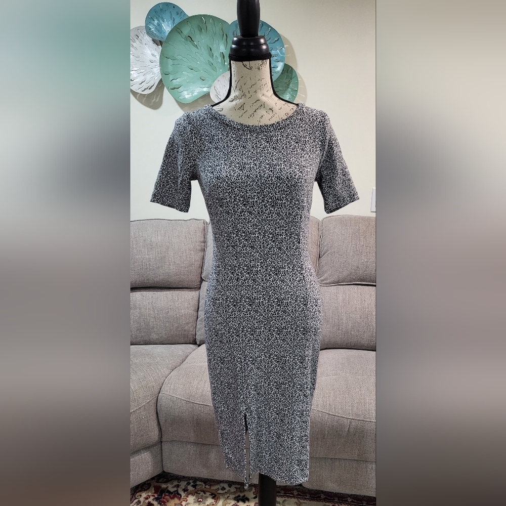 LOFT animal print cotton fitted stretch dress size O petite